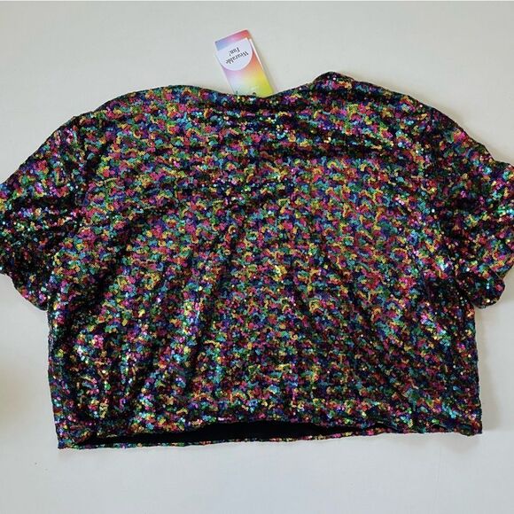 Fringe & Co NWT Rainbow Sequin Crop Top XXXL - Picture 9 of 10